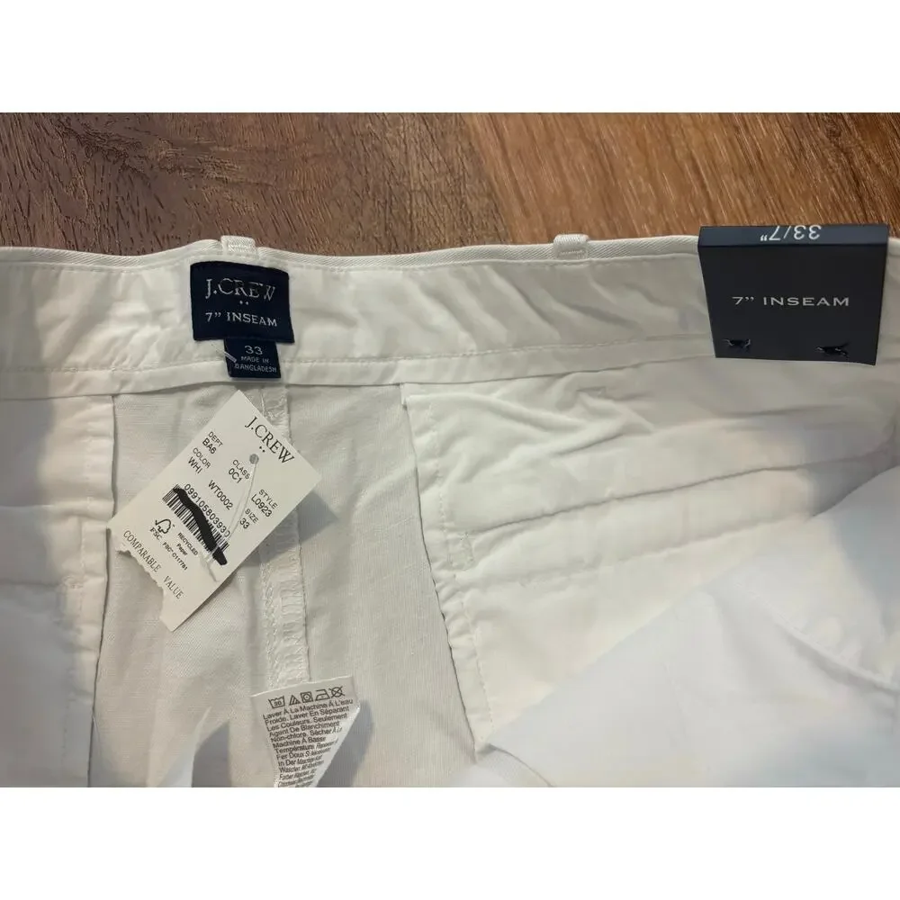 NWT J.Crew 7” Flex Chino Short In White Size 33